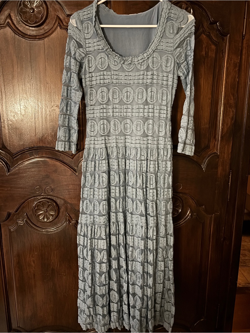 Light Blue Textured Long Sleeve Maxi Dress